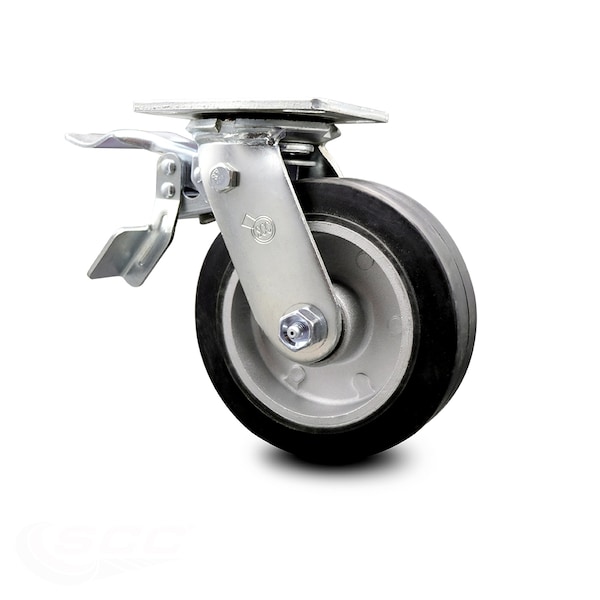 6 Inch Rubber on Aluminum Caster with Roller Bearing and Total Lock Brake SCC